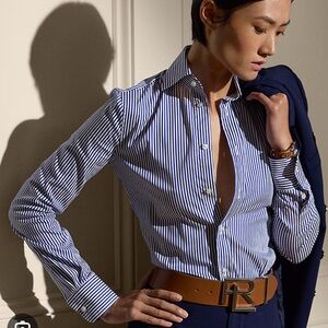 NWOT Lauren Ralph Lauren Pinstripe Poplin Button-Up Shirt